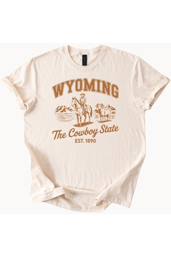 Wyoming Cowboy State T Shirt Est 1890 Graphic Tee Western Mountains Bighorn Sheep Rodeo Gift Birthday Gifts; For Men & Women