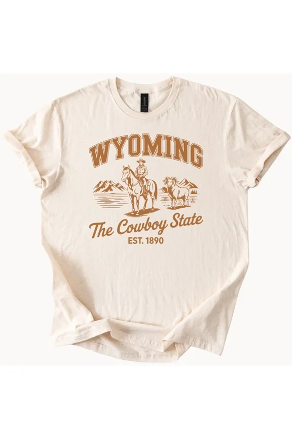 Wyoming Cowboy State Tee Western Graphic Shirt Bighorn Rodeo