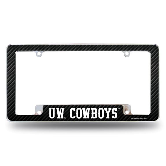 Wyoming Cowboy's Chrome Metal License Plate Frame - Carbon Fiber Look