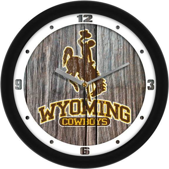 Wyoming Cowboys 11.5'' Suntime Premium Glass Face Weathered Wood Wall Clock
