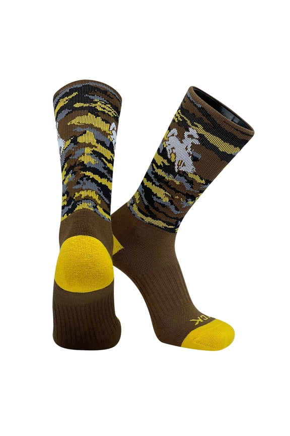 Wyoming Cowboys Camo NCAA Licensed Crew Socks (mens 8-13)