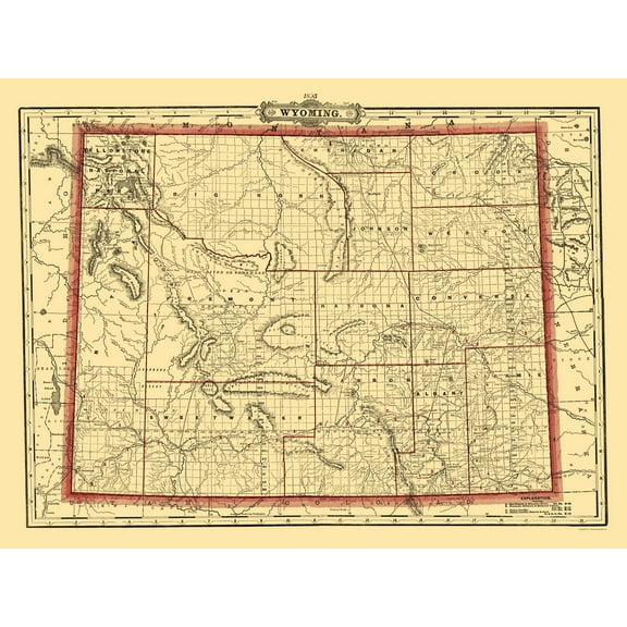 Historic State Map - Wyoming - Cram 1895 - 23 x 30 - Vintage Wall Art