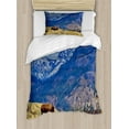 thumbnail image 1 of Wyoming Duvet Cover Set Twin Size, Panoramic Landscape with Lonely Bison and Snowy Mountains at Grand Loop Yellowstone, 2 Piece Bedding Set with 1 Pillow Sham, Multicolor, by Ambesonne, 1 of 3