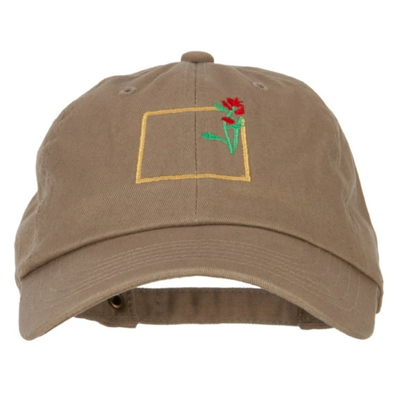 Wyoming Indian Paintbrush with Map Embroidered Unstructured Washed Cap - Khaki OSFM