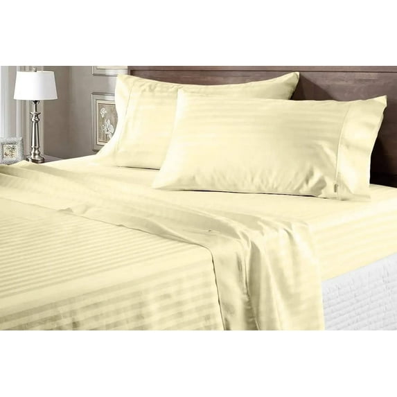 Js sanders Family King 120x80 4pc Sheet Set 100% Egyptian Cotton 800 Thread Count Breathable & Soft Cooling Hotel Sheets Machine Washable and Fits up to 18'' Deep Pocket Ivory Stripe