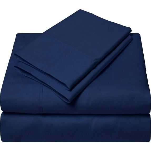 Wyoming King Size 4 Piece Sheet Set, 300 Thread Count Fabric, 12" Deep Pocket, Sateen Finish Sheets, 100% Egyptian Cotton, Cool and Breathable - Navy Blue Solid.