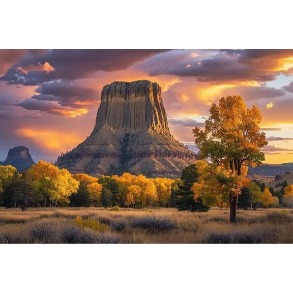 Wyoming Landscape Photo of Devils Tower National Monument with Trees and Sky Jigsaw Puzzles Fun Birthday Educational Gift Art Home Decor, 20.5 x 15 Inches-500 Pieces