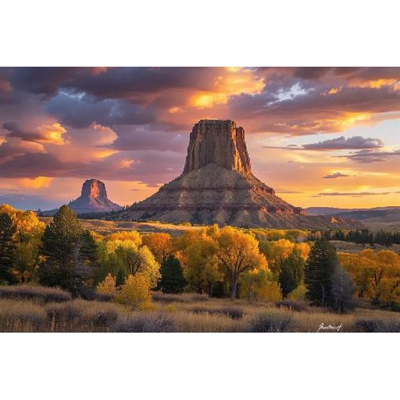 Wyoming Landscape Photo of Devils Tower National Monument with Trees and Sky Jigsaw Puzzles Fun Birthday Educational Gift Art Home Decor, 20.5 x 15 Inches-500 Pieces