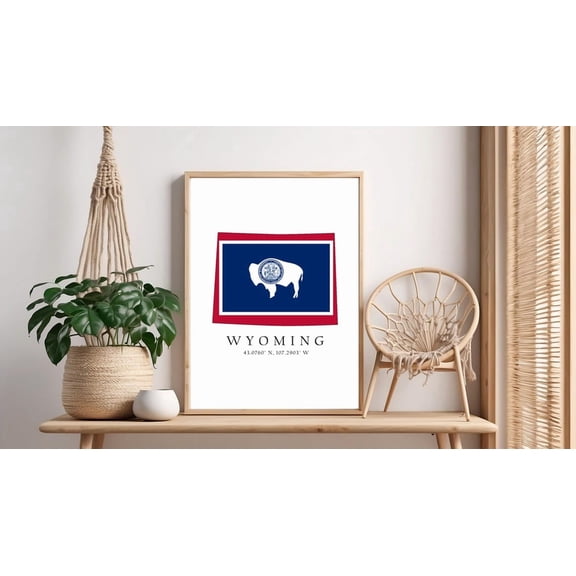 Wyoming Map Poster Print: State Flag Poster Latitude Longitude Coordinates