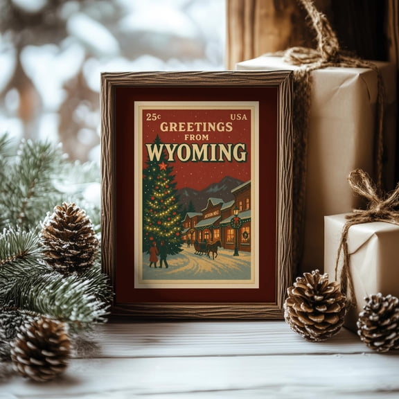 Wyoming Postcard Wall Art Poster Retroposter Vintage Style State Poster Mid Century Decor, Unframed Poster Size 8x12
