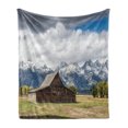 thumbnail image 1 of Wyoming Soft Flannel Fleece Blanket, Landscape of Old Rustic Wooden Cottage and Snowy Mountains with Fluffy Heavy Clouds, Cozy Plush for Indoor and Outdoor Use, 70" x 90", Multicolor, by Ambesonne, 1 of 6
