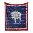 thumbnail image 1 of Wyoming Soft Flannel Fleece Throw Blanket, Flag of Equality State with Bison Print Painted on Brick Wall, Cozy Plush for Indoor and Outdoor Use, 60" x 80", Night Blue White, by Ambesonne, 1 of 6