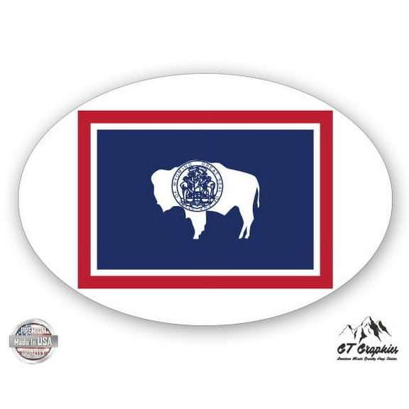 Wyoming State Flag Oval - 3" Vinyl Sticker - For Car Laptop I-Pad Phone Helmet Hard Hat - Waterproof Decal