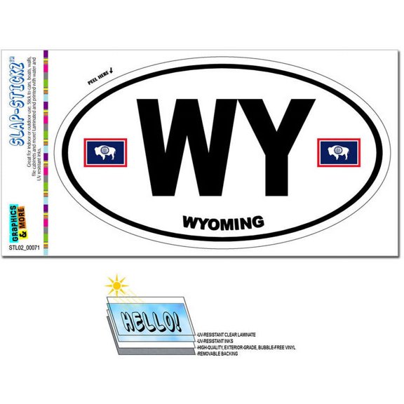 Wyoming State Flag - WY Euro Oval SLAP-STICKZ(TM) Premium Sticker