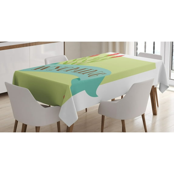 Wyoming Tablecloth, Lovely Design Illustration with Name on Ribbon and State Flower, Rectangular Table Cover for Dining Room Kitchen, 60" X 84",Pale Green and Multicolor, by Ambesonne