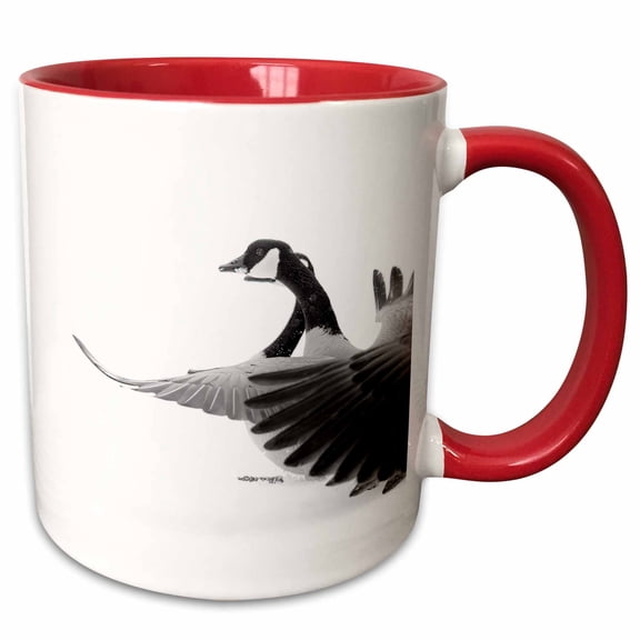 3drose, Wyoming. Two Canadian Geese Taking Flight., 11oz Two-tone Red Mug
