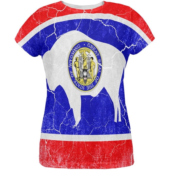 Wyoming Vintage Distressed State Flag All Over Womens T Shirt Multi X-LG
