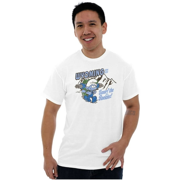 Wyoming WY Hiking Mountains Smurfs Men's Graphic T Shirt Tees Brisco Brands 5X