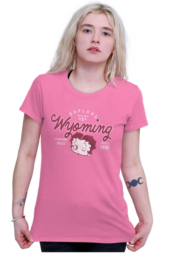 Wyoming WY State Pride Betty Boop Women's T Shirt Ladies Tee Brisco Brands L