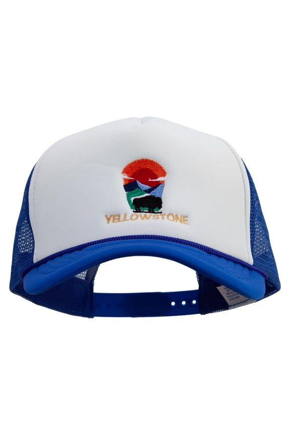 Wyoming YellowStone National Park Embroidered Summer Foam Mesh Trucker Cap - Royal OSFM