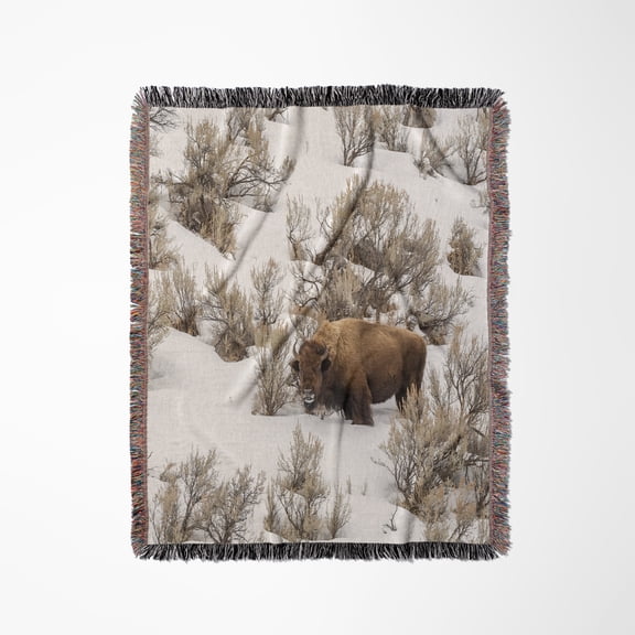 Wyoming, Yellowstone N.P. Bison In Snow., Woven Blanket
