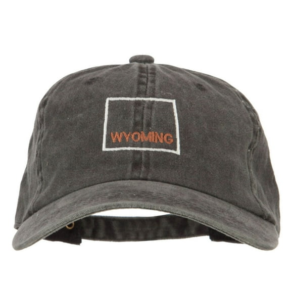 Wyoming with Map Outline Embroidered Washed Cotton Twill Cap - Black OSFM