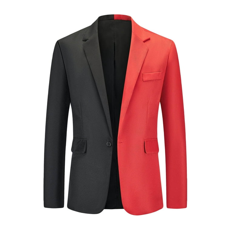 Wyongtao Black and Friday Deals Mens Color Blocking Suit Jacket Slim Fit Stylish Single Breasted Blazer Dinner Party Prom Wedding Tuxedo Jacket Red XL