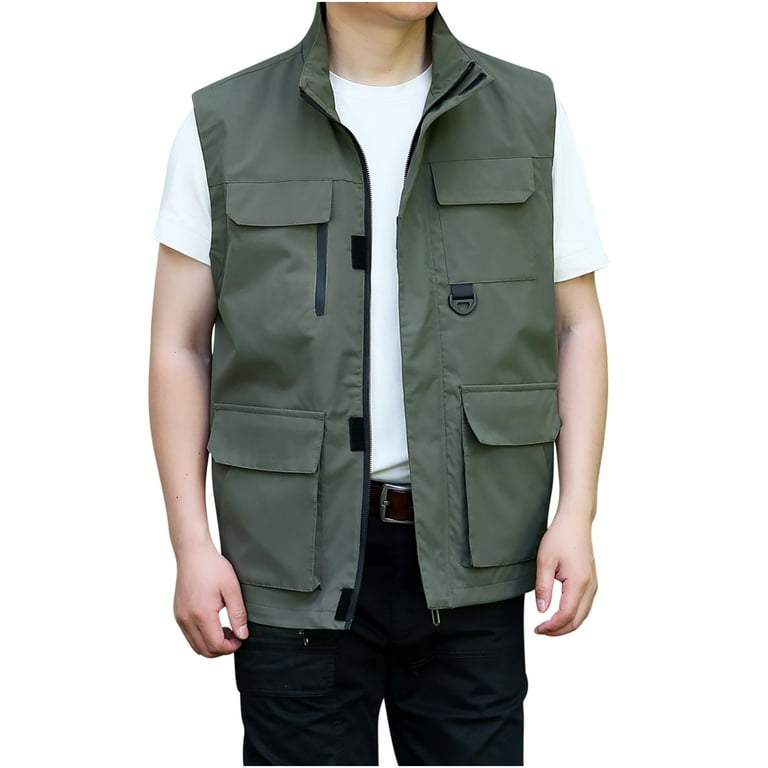 Wyongtao Black and Friday Deals Men's Fishing Vest Quick-drying Summer Outdoor Lightweight Work Photo Vest with Pockets Army Green XXL, Size: 2XL