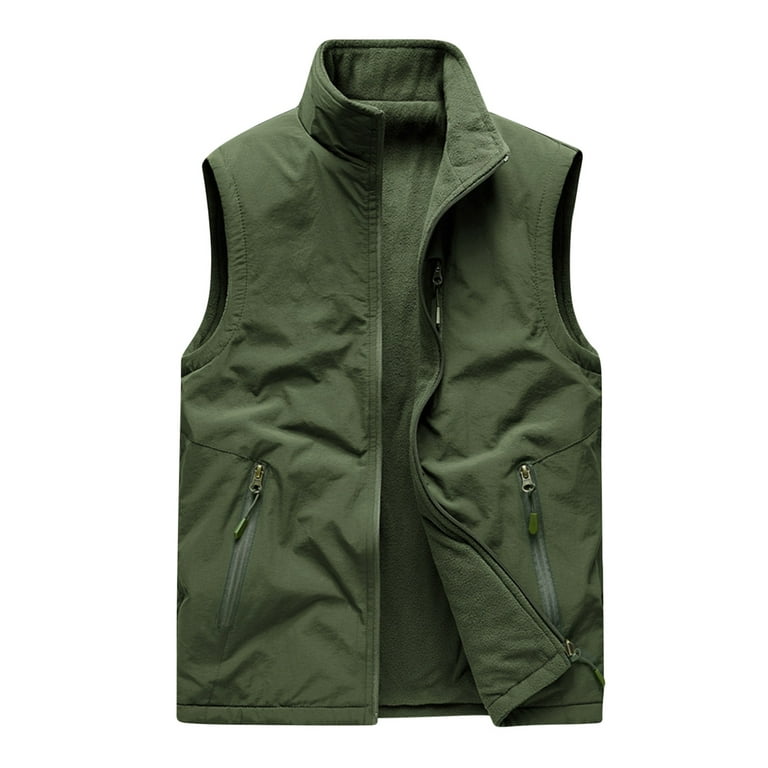 Wyongtao Black and Friday Deals Men's Reversible Casual Vest Flannel Fleece  Lined Outdoor Work Safari Fishing Travel Vest Jacket Army Green M 