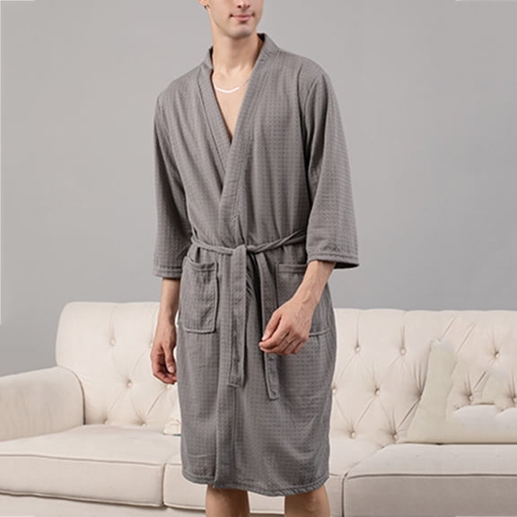 Wyongtao Cardigan Bathrobe Thin Bathrobe Men's Home Clothes Bathrobe,Gray M