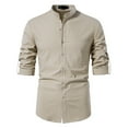 thumbnail image 1 of Wyongtao Clearance Men's Button Long Sleeve T-Shirt Cotton Linen Long Sleeves Dress Shirts,Khaki XXL, 1 of 9