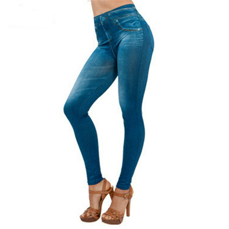 Wyongtao Clearance Under $10.00 Cozy Women Denim Pants Pocket Slim Leggings  Fitness Plus Size Leggins Length Jeans 