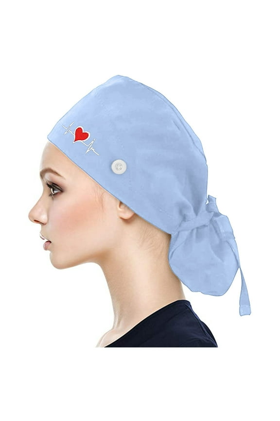 Clearance Under $10.00Scrub Cap With Buttons Bouffant print Hat With Sweatband for Womens and Mens