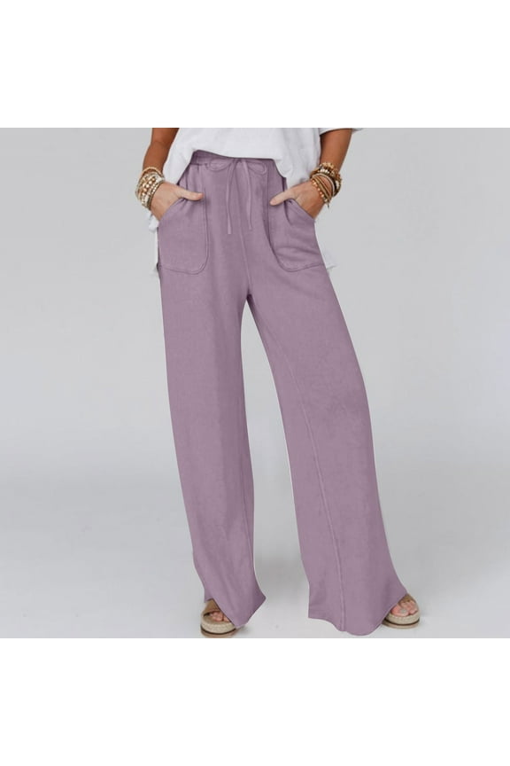Cotton Linen Sweatpants Yoga Lounge Casual Pants Open Bottom Sweat Pants for Women with Pockets,Purple XXXL