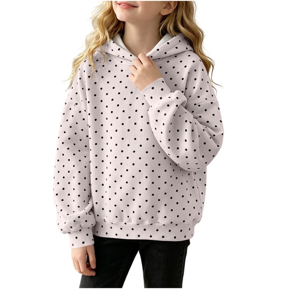 Wyongtao Kids Girls Polka Dots Hoodie Long Sleeve Hooded Sweatshirt Classic Cute Solid Color Fall Winter Pullover (140, Beige)