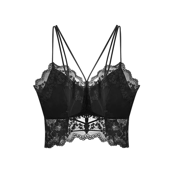 Wyongtao Lace Bralettes for Women Camisole Lingerie Adjustable Strap Sleeveless Crop Tops,Black Free Size