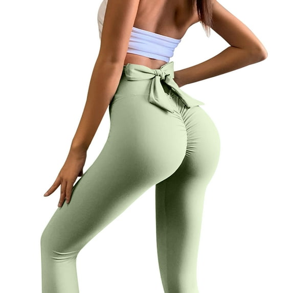 Wyongtao Leggings for Women High Waisted Tummy Control Butt Lift Bowknot Pants Workout Sports Fitness Yoga Pants,Green