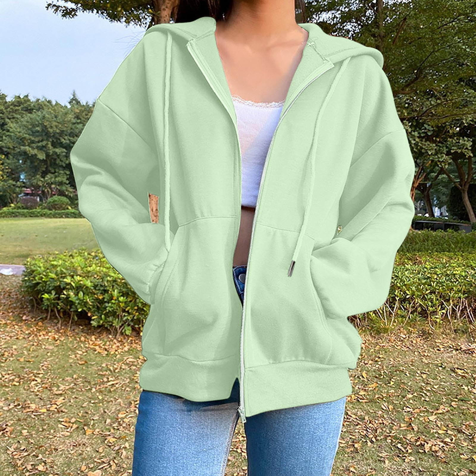 Wyongtao Lightweight Zip Up Hoodies for Women Hooded Sweatshirts Long Sleeve Thin Jacket with Zipper Mint Green S