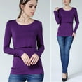 thumbnail image 1 of Wyongtao Maternity Shirt Crew Neck Solid Long Sleeve Casual Tops Slim Fitted Maternity Blouse Pregnant Shirt,Purple, 1 of 7