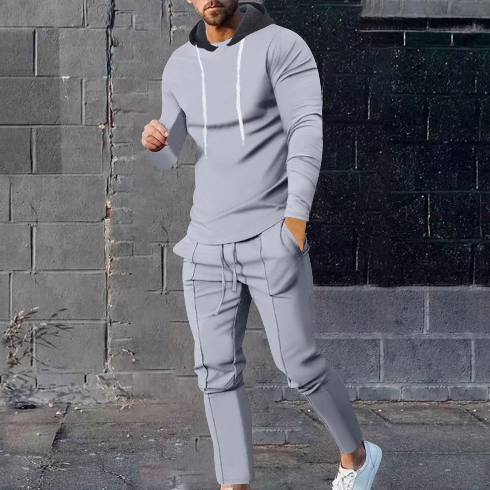 Wyongtao Men's 2 Piece Outfits Patchwork Color Hoodie Wyongtao Men's 2 Piece Outfits Patchwork Color Hoodie