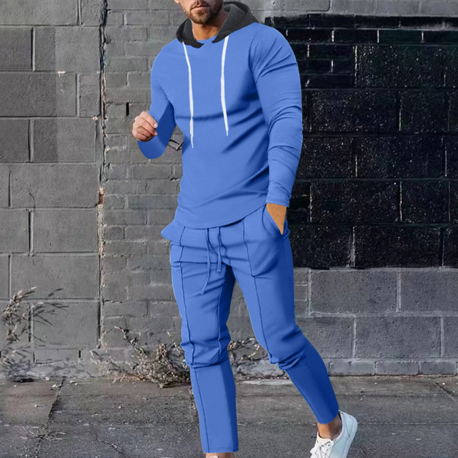 Wyongtao Men's 2 Piece Outfits Patchwork Color Hoodie Sweatshirt ...