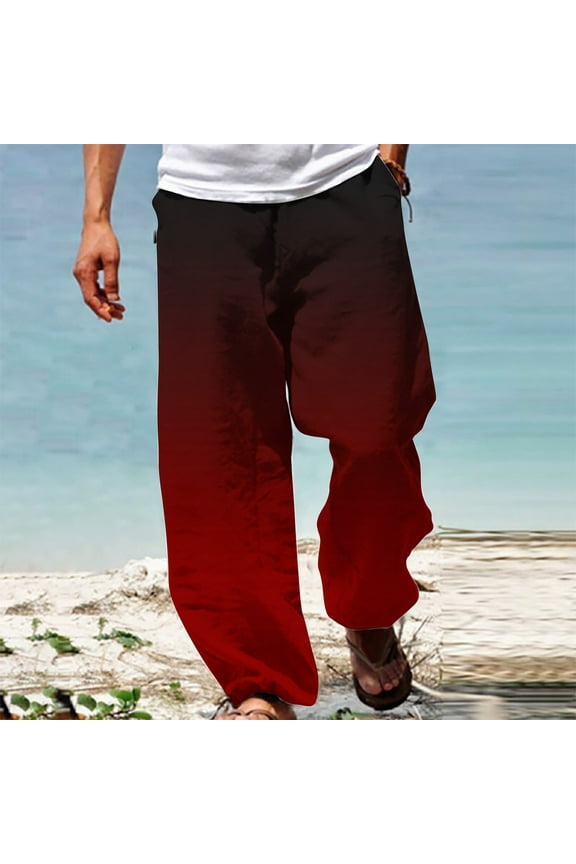Men's Cargo Pant Sweatpants Loose Fit Drawstring Tie-dye Pants Joggers for Men with Pockets,Red L