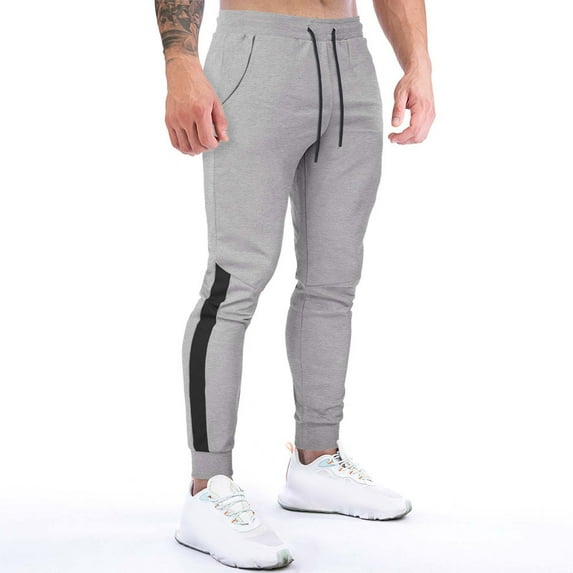 Wyongtao Men's Gym Jogger Pants,Casual Slim Workout Sweatpants with Zipper Pockets Athletic Pants,Gray M