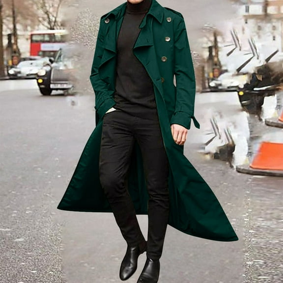 Wyongtao Men's Trench Coat Lightweight Single Breasted Jacket Overcoat Winter Solid Color Warm Lapel Coat,Mint Green S