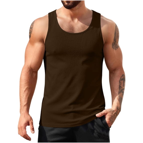 Wyongtao Mens Athletic Fit Tank Tops Sport Loose Fit Lightweight Tees Classic Solid Color Summer Sleeveless Blouses (M, Brown)