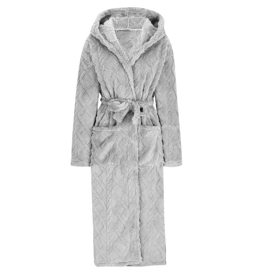 Wyongtao Mens Hooded Fleece Robe Plush Shawl Collar Kimono Bathrobe Nightgown Soft Warm Flannel Fleece Spa Robes,Gray XXL