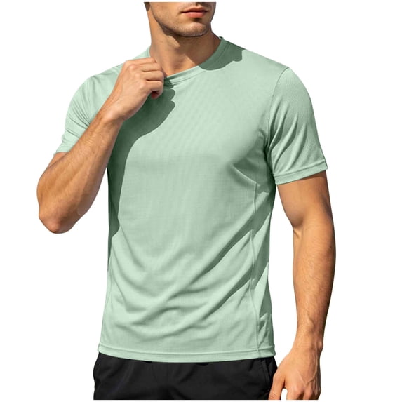 Wyongtao Mens Quick Dry Workout Shirts Big&Tall Lightweight Short Sleeve Solid Color Gym Moisture Wicking Tees (2XL, Green)