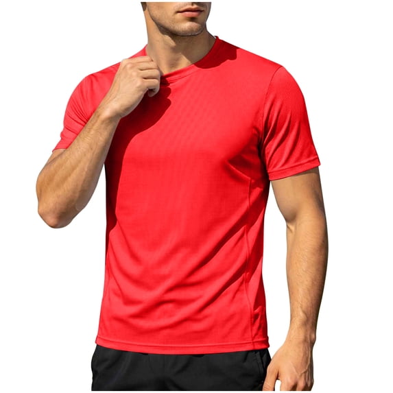 Wyongtao Mens Quick Dry Workout Shirts Big&Tall Lightweight Short Sleeve Solid Color Gym Moisture Wicking Tees (3XL, Red)