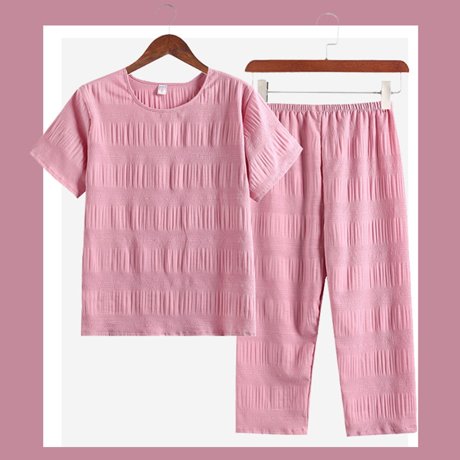 Anjue Women's Two-Piece Pajama Set - Button-Down Sleepwear, Short Sleeve, B-Cyan Heart Pattern, Size S