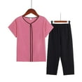 thumbnail image 1 of Wyongtao Pajamas Set for Women Short Sleeve Sleepwear with Pants Soft Comfy 2 Piece Pj Lounge Sets,Pink XL, 1 of 3